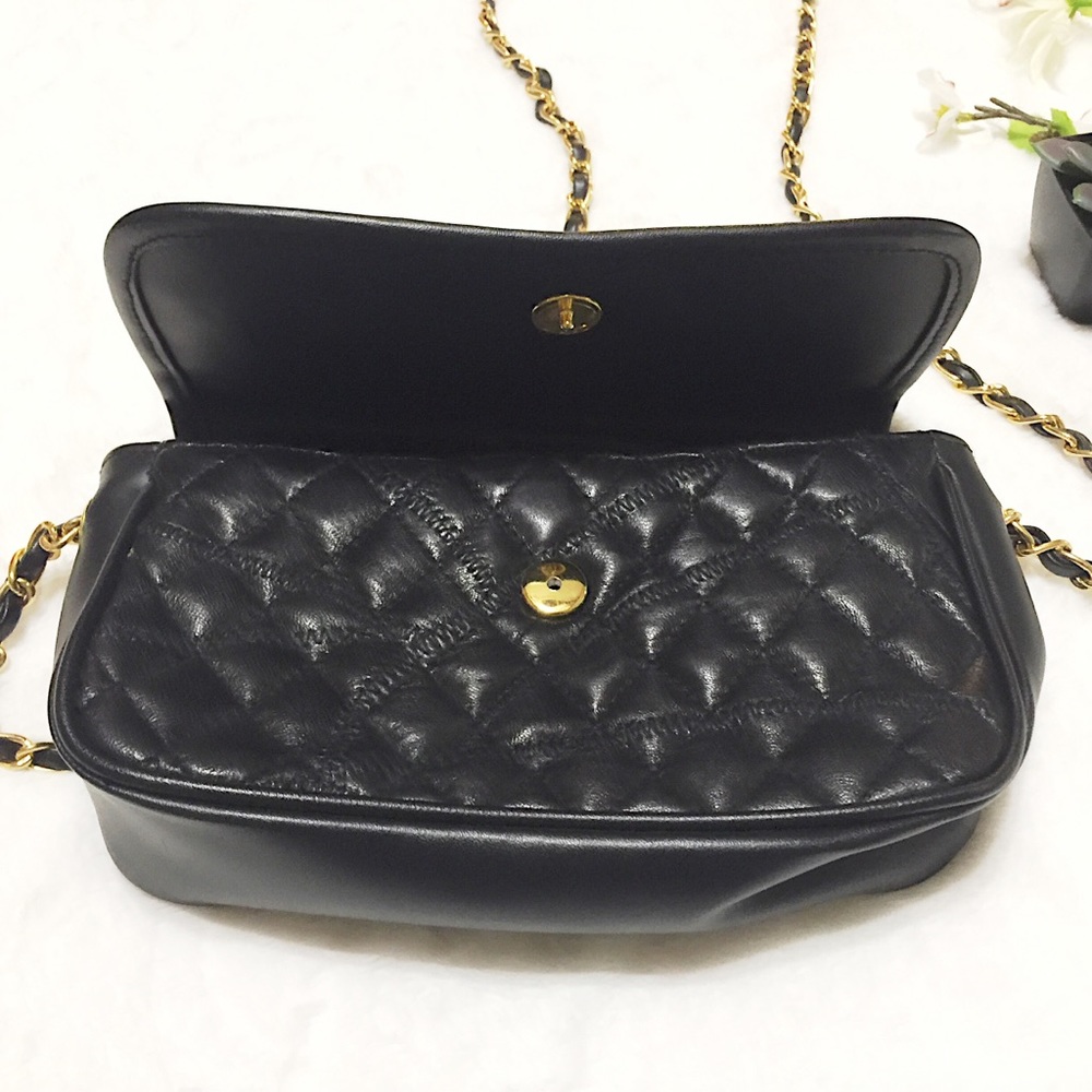 ROCKER CHIC Black Quilted Shoulder Bag w/Braided Gold Chain Link Strap - Picture 2 of 14